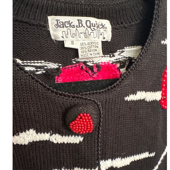 Jack B. Quick Valentine Heart Cardigan Sweater Embellished Knit Black White - Picture 3 of 7